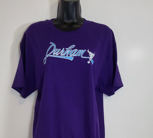 Durham - Dark Purple Short Sleeve T-Shirt with Small Bull Face