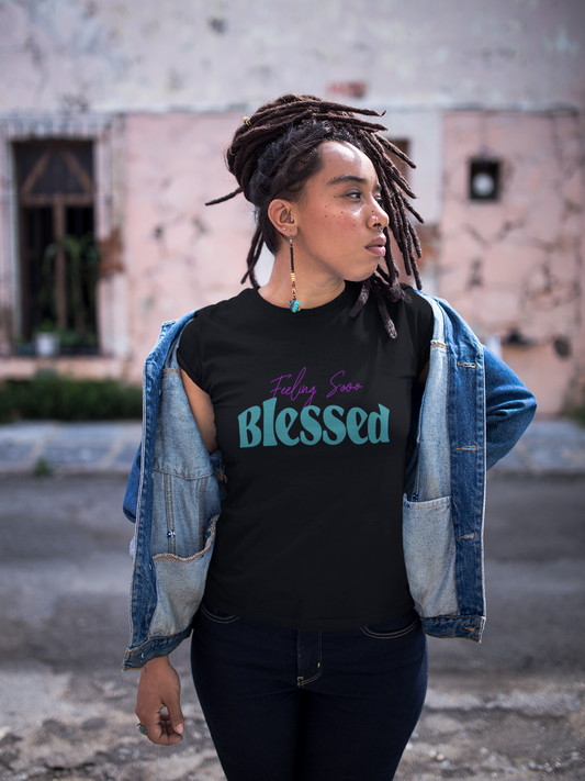 Feeling Sooo Blessed Turquoise/Black Short Sleeve T-Shirt