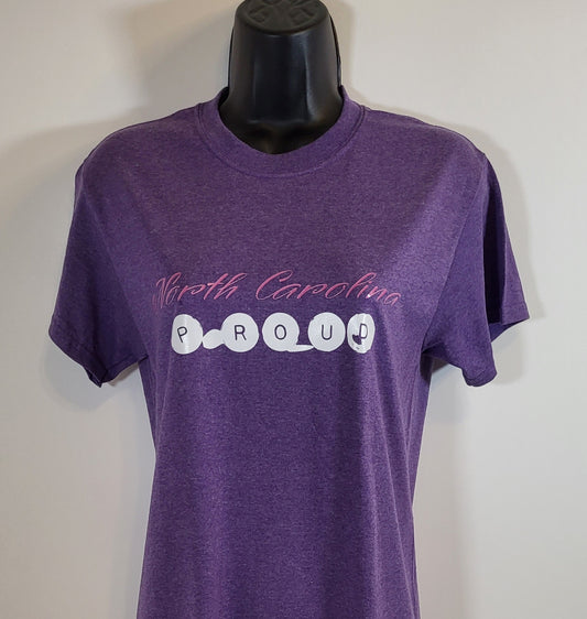 North Carolina Proud Purple Cursive Short Sleeve T-Shirt