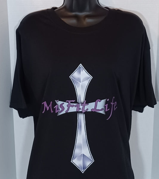 Misfit Life Black  with Purple Lettering Short Sleeve T-Shirt